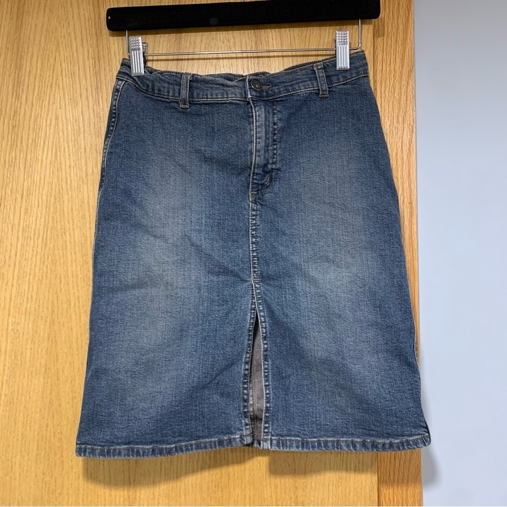 Mavi Melanie Knee Length Denim Skirt with Front Slit - Size Small